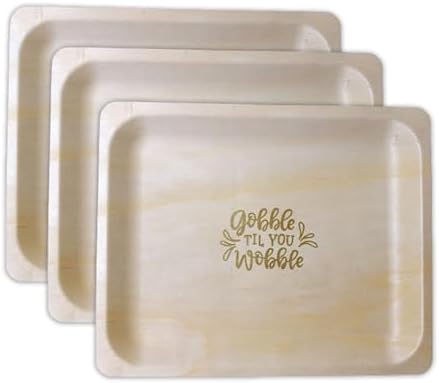 Perfect Stix - 10" Wood Plate "Gobble Til You Wobble" - 10" Disposable Wooden Plates with Thanksgiving Theme Print"Gobble Til You Wobble"- Pack of 25ct, Gobble Plates by PerfectStixLLC