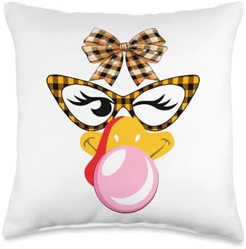 Thanksgiving Turkey Face Blowing Bubble Leopard Sunglasses Throw Pillow by Unknown