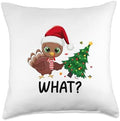 Funny Turkey Pushing Christmas Tree What? Xmas Thanksgiving Throw Pillow by Unknown