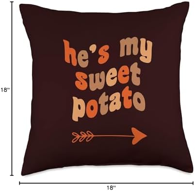 My Sweet Potato I Yam Matching Couples Thxgiving He's My Sweet Potato I Yam Matching Thanksgiving Couples Throw Pillow, 18x18, Multicolor - Image 4