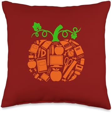 Teacher Tools Pumpkin Shape Thanksgiving Autumn Job Team Throw Pillow by Unknown