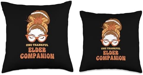Thanksgiving Holiday Gifts and Designs Messy Bun Elder Companion Thanksgiving Woman Throw Pillow, 16x16, Multicolor - Image 3