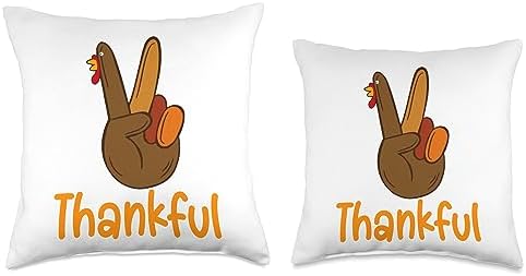 thanksgiving Peace Hand Sign Thankful Turkey Throw Pillow, 18x18, Multicolor - Image 3