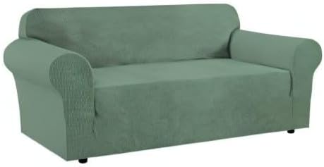 H.VERSAILTEX Stretch Couch Covers for Sofa 1 Piece Slipcovers for Couches and Sofas 3 Seater Couch Cover Feature Thick Checked Jacquard Fabric with Elastic Bottom, Sofa Large - Loden Frost