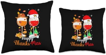 Happy Thanksmas Wine Thanksgiving Christmas Throw Pillow - Image 3