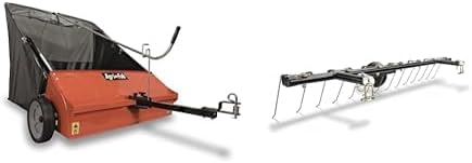 Bundle of Agri-Fab 44-Inch Tow-Behind Lawn Sweeper, 25 cu. ft Hopper Bag Capacity; Adjustable Brush Height and Dump from Seat Handle + Agri-Fab 42 Inch Universal Front Mount Lawn Dethatcher
