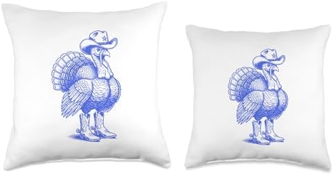 Funny Vintage Turkey Cowboy Western Thanksgiving Throw Pillow - Image 3