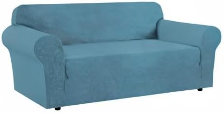 H.VERSAILTEX Stretch Sofa Covers 4 Seater Sofa Slipcovers for Living Room Feature Thick Checked Jacquard Fabric with Elastic Bottom, Sofa X-Large - Storm Blue