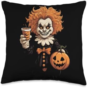 Clown Pumpkin Spice Latte Autumn Thanksgiving Halloween Throw Pillow by Unknown