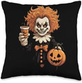 Clown Pumpkin Spice Latte Autumn Thanksgiving Halloween Throw Pillow by Unknown