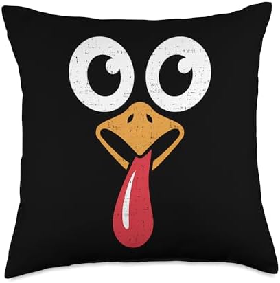 Retro Cute Turkey Face Thanksgiving Women Men Kids Costume Throw Pillow by Unknown