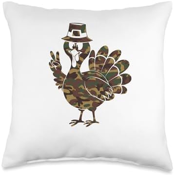 Hello Hunting Season Thanksgiving Camouflage Camo Turkey Throw Pillow by Unknown