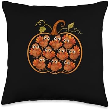 Turkeys Pumpkin Shape Thanksgiving Farmer Farming Family Throw Pillow by Unknown