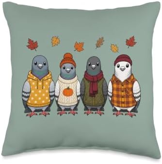 Pigeon Fall Autumn Season Pumpkin Birdwatcher Throw Pillow by Unknown