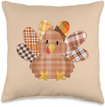 Cute Autumn Plaid Thanksgiving Turkey Throw Pillow by Unknown