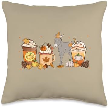 Donkey Coffee Pumpkin Spice Farm Animal Fall Thanksgiving Throw Pillow by Unknown