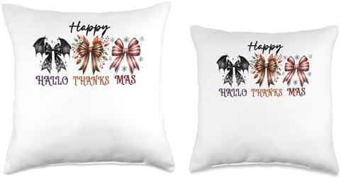 halloween thanksgiving christmas happy hallothanksmas Throw Pillow - Image 3