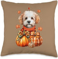 Watercolor Bichon Frisé Dog Pumpkin Autumn Fall Thanksgiving Throw Pillow by Unknown
