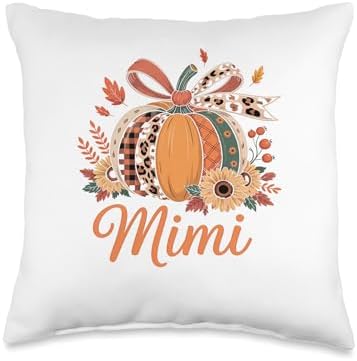 Mimi Thanksgiving Leopard Pumpkin Sunflower Coquette Bow Throw Pillow by Unknown