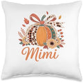 Mimi Thanksgiving Leopard Pumpkin Sunflower Coquette Bow Throw Pillow by Unknown