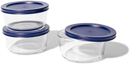 6-Piece Glass Food Storage Containers Set (3 Containers + 3 BPA-Free Lids) | 2-Cup, Leakproof | Microwave, Freezer, Oven & Dishwasher Safe | Ideal for Meal Prep & Pantry Organization, Blue