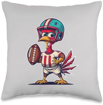 Thanksgiving Cute Turkey Holding American Football Boys Kids Throw Pillow by Unknown