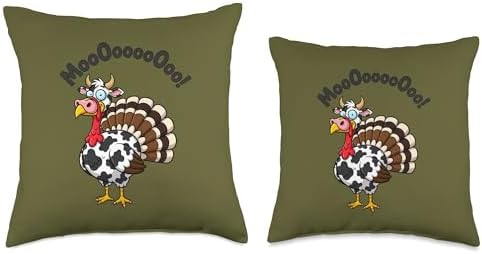 Turkey Moo Funny Thanksgiving Cow Turkey Hybrid Cartoon Meme Throw Pillow - Image 3