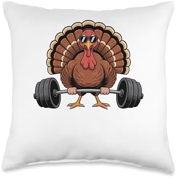Thanksgiving Workout Turkey Barbell Lift Gym Men Women Throw Pillow by Unknown