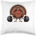 Thanksgiving Workout Turkey Barbell Lift Gym Men Women Throw Pillow by Unknown