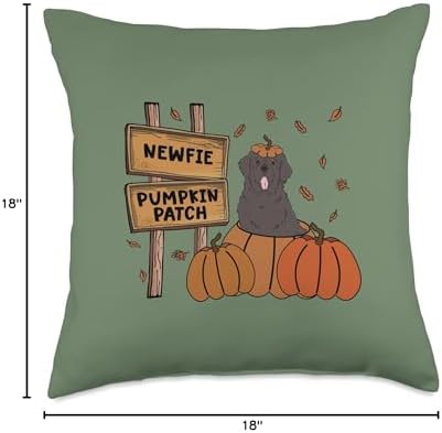Black Newfie Pumpkin Patch Dog Lovers Thanksgiving Halloween Throw Pillow - Image 4