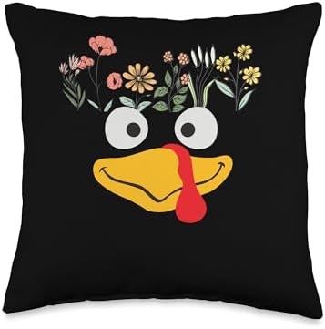 Thanksgiving Turkey Face Matching Family Costume Floral Kids Throw Pillow by Unknown