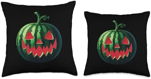 Spooky Summer Watermelon Jack-O-Lantern Halfway to Halloween Throw Pillow