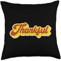 Thankful Thanksgiving Fall Season Autumn Retro Vintage Art Throw Pillow by Unknown