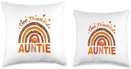 One Thankful Auntie Rainbow Matching Family Thanksgiving Throw Pillow - Image 3
