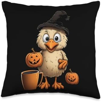 Chicken Hen Pumpkin Spice Latte Autumn Thanksgiving Halloween Throw Pillow by Unknown