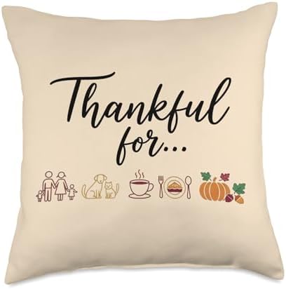 Cute Fall Design for Thanksgiving - Thankful Icons Throw Pillow by Unknown