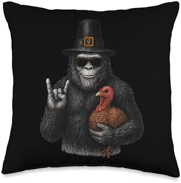 Gorilla Thanksgiving Pilgrim Vibe with Turkey for Funny Throw Pillow by Unknown