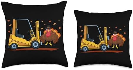 Autumn Leaves Forklift Turkey Holiday Feast Thanksgiving Throw Pillow - Image 3