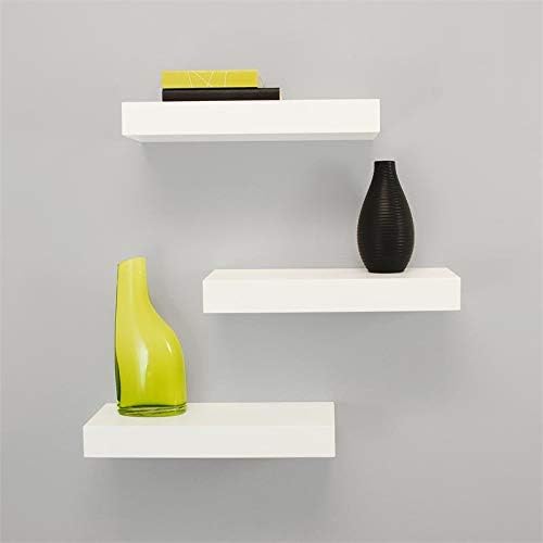 Kiera Grace Stockholm Maine Floating Shelves, Modern Wall Mounted Hanging Shelf for Bedroom, Kitchen, 12", White, 3Pack