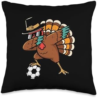 Thanksgiving Turkey Soccer Dab Football Fall Boys Kids Men Throw Pillow by Unknown