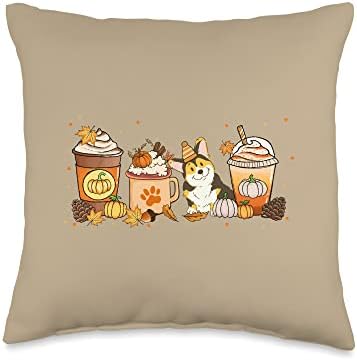 Corgi Coffee Pumpkin Spice Dog Lovers Fall Thanksgiving Throw Pillow by Unknown