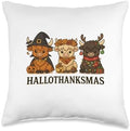 Hallothanksmas Highland Cow Trio Halloween Thanksgiving Throw Pillow by Unknown