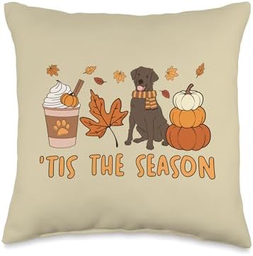 Tis The Season Labrador Retriever Fall Autumn Pumpkin Coffee Throw Pillow by Unknown