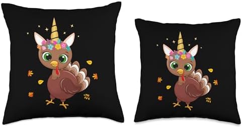Cute Turkey Unicorn Thanksgiving Turkey Trot Squad Rainbow Throw Pillow - Image 3
