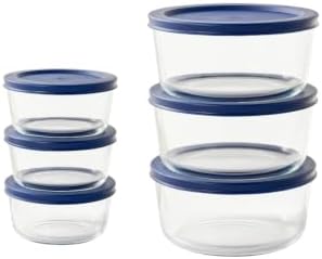 12-Piece Glass Food Storage Containers Set (6 Containers + 6 BPA-Free Lids) | 2-Cup & 4-Cup, Leakproof | Microwave, Freezer, Oven & Dishwasher Safe | Ideal for Meal Prep & Pantry Organization, Blue