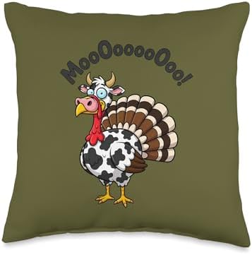Turkey Moo Funny Thanksgiving Cow Turkey Hybrid Cartoon Meme Throw Pillow by Unknown