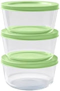6-Piece Glass Food Storage Containers Set (3 Containers + 3 BPA-Free Lids) | 2-Cup, Leakproof | Microwave, Freezer, Oven & Dishwasher Safe | Ideal for Meal Prep & Pantry Organization, Pistachio