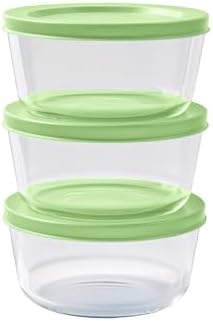 6-Piece Glass Food Storage Containers Set (3 Containers + 3 BPA-Free Lids) | 2-Cup, Leakproof | Microwave, Freezer, Oven & Dishwasher Safe | Ideal for Meal Prep & Pantry Organization, Pistachio