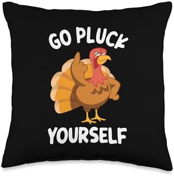 Funny Thanksgiving Offensive IDEAS Go Pluck Yourself Flipping Bird Offensive Turkey Throw Pillow, 16x16, Multicolor by Unknown