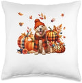 Golden Retriever Thanksgiving Leopard Pumpkins Fall Leaves Throw Pillow by Unknown